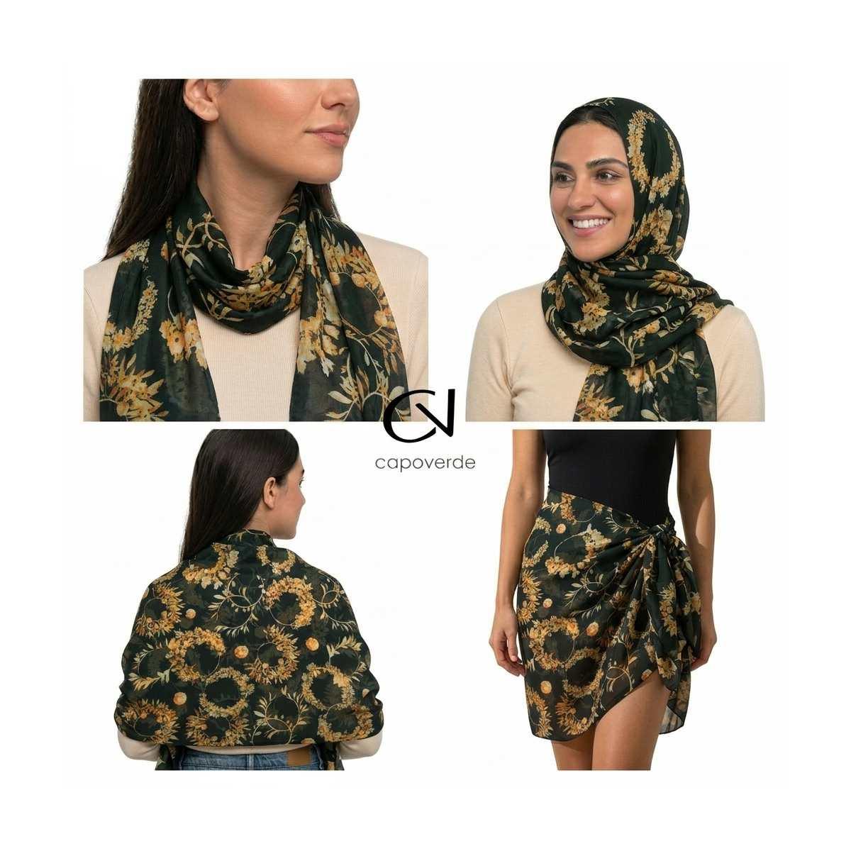 Foulard donna in seta stampa botanica ghirlande floreali Capoverde