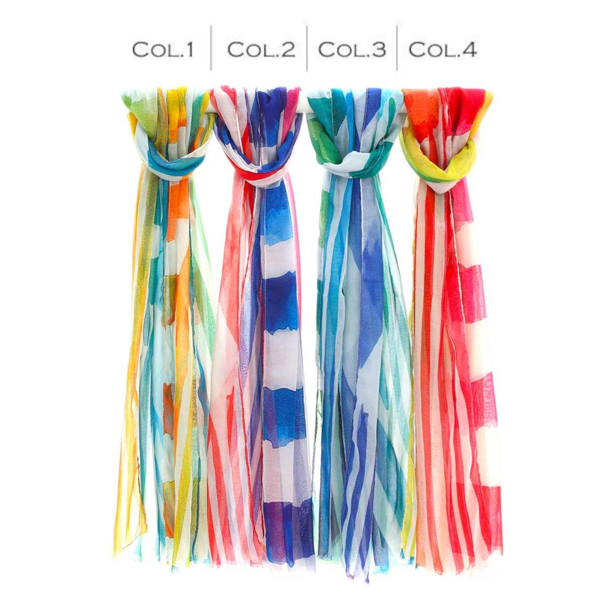 Sciarpa donna in viscosa motivo a righe effetto acquerello Capoverde