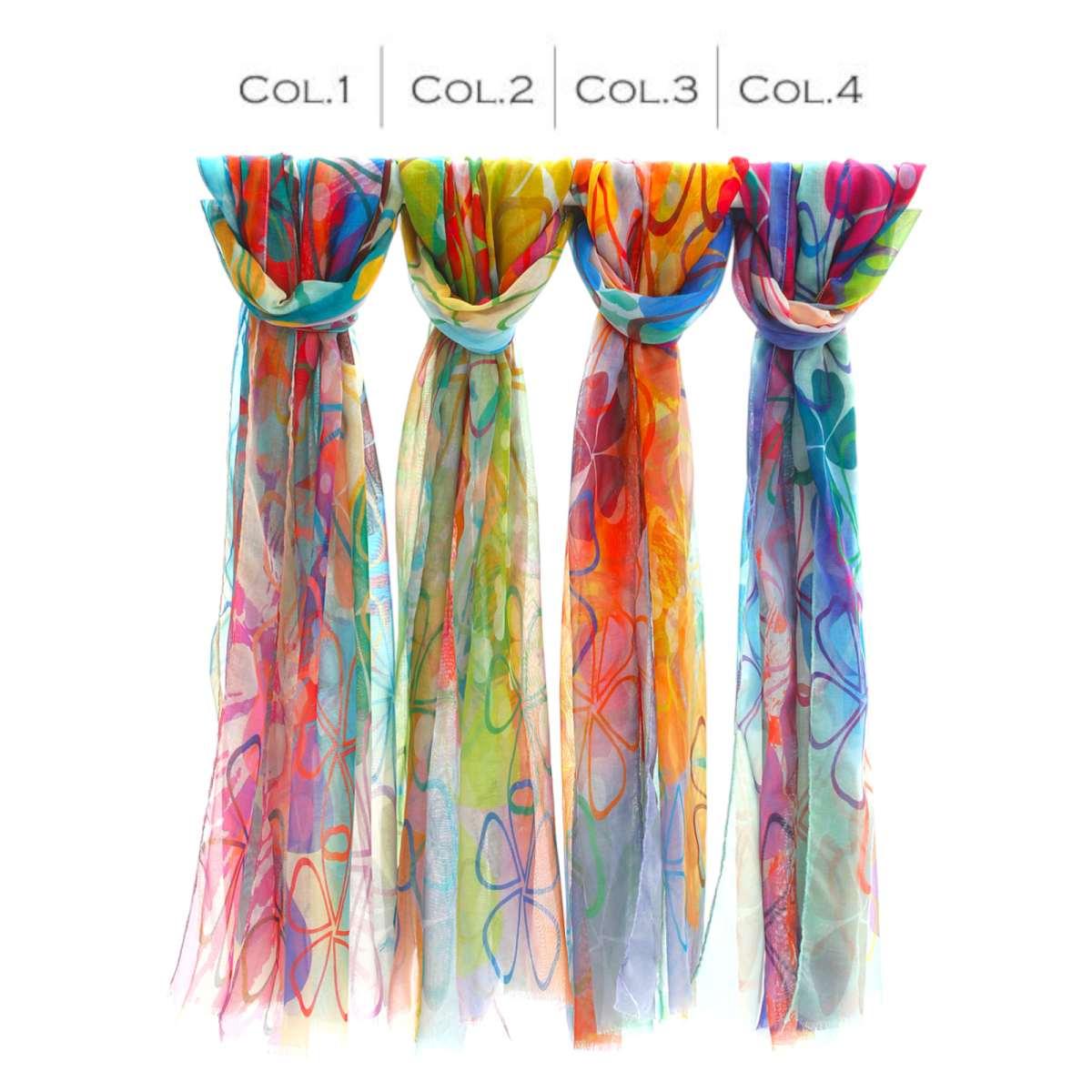 Sciarpa donna in viscosa stampa floreale stilizzata e sfumature di colore Capoverde