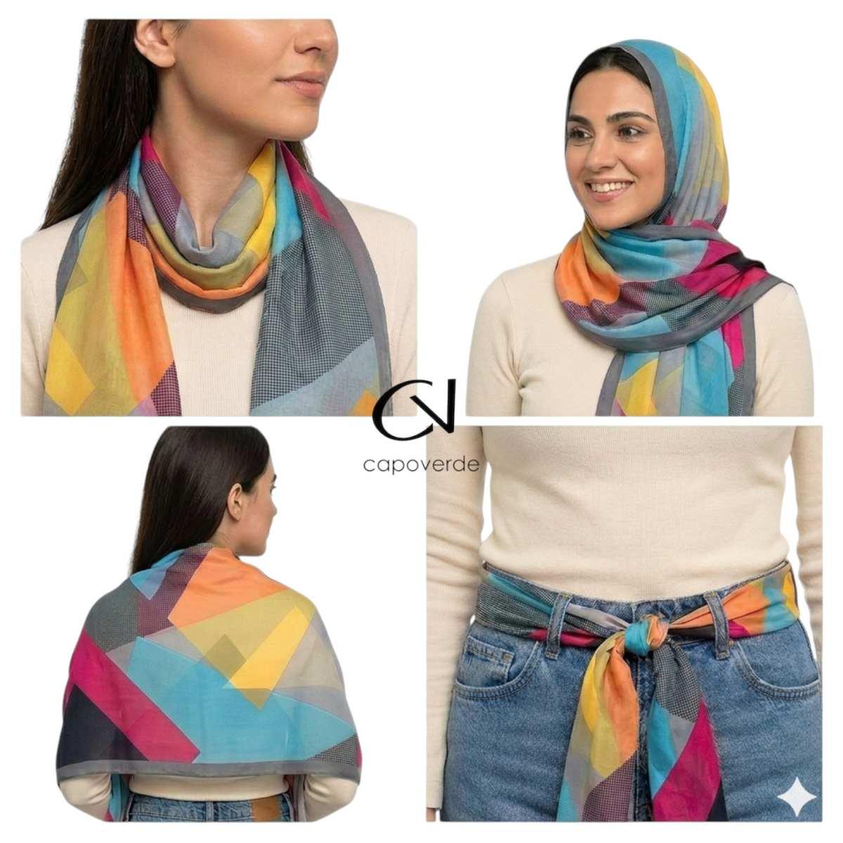 Sciarpa donna in poliestere motivo geometrico rombo multicolor Capoverde