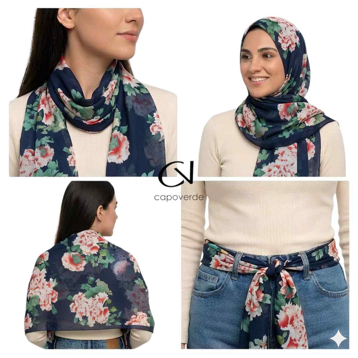 Sciarpa donna in poliestere stampa floreale peonie Capoverde