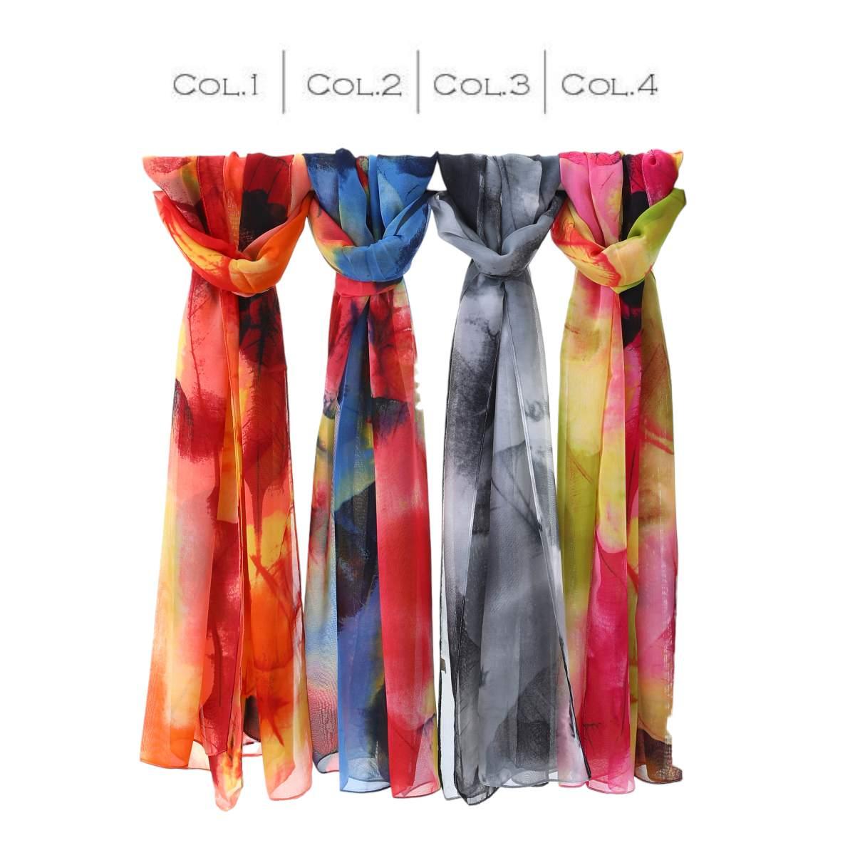 Sciarpa donna in poliestere stampa foglie stilizzate e sfumature di colori Capoverde