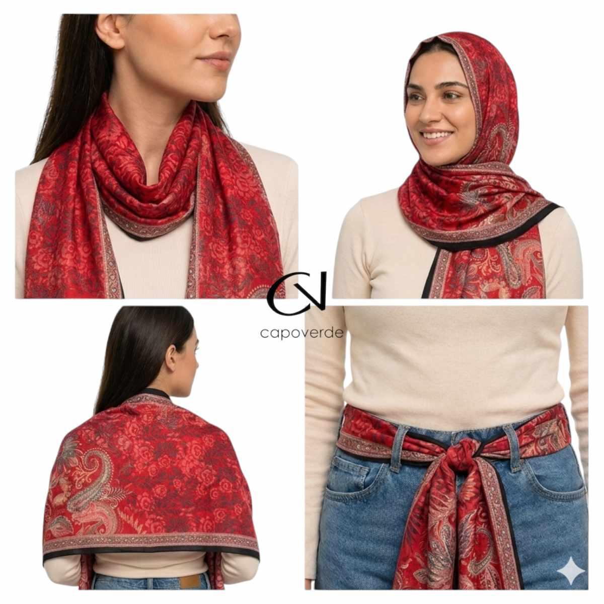 Sciarpa donna in poliestere stampa paisley e floreale Capoverde