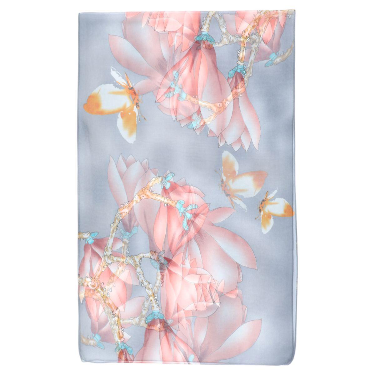 Sciarpa donna in poliestere stampa floreale magnolia con farfalle Capoverde