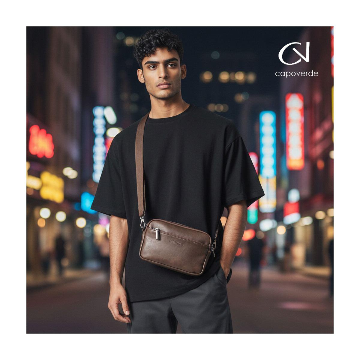 Pochette uomo con tracolla in ecopelle Capoverde Made in Italy