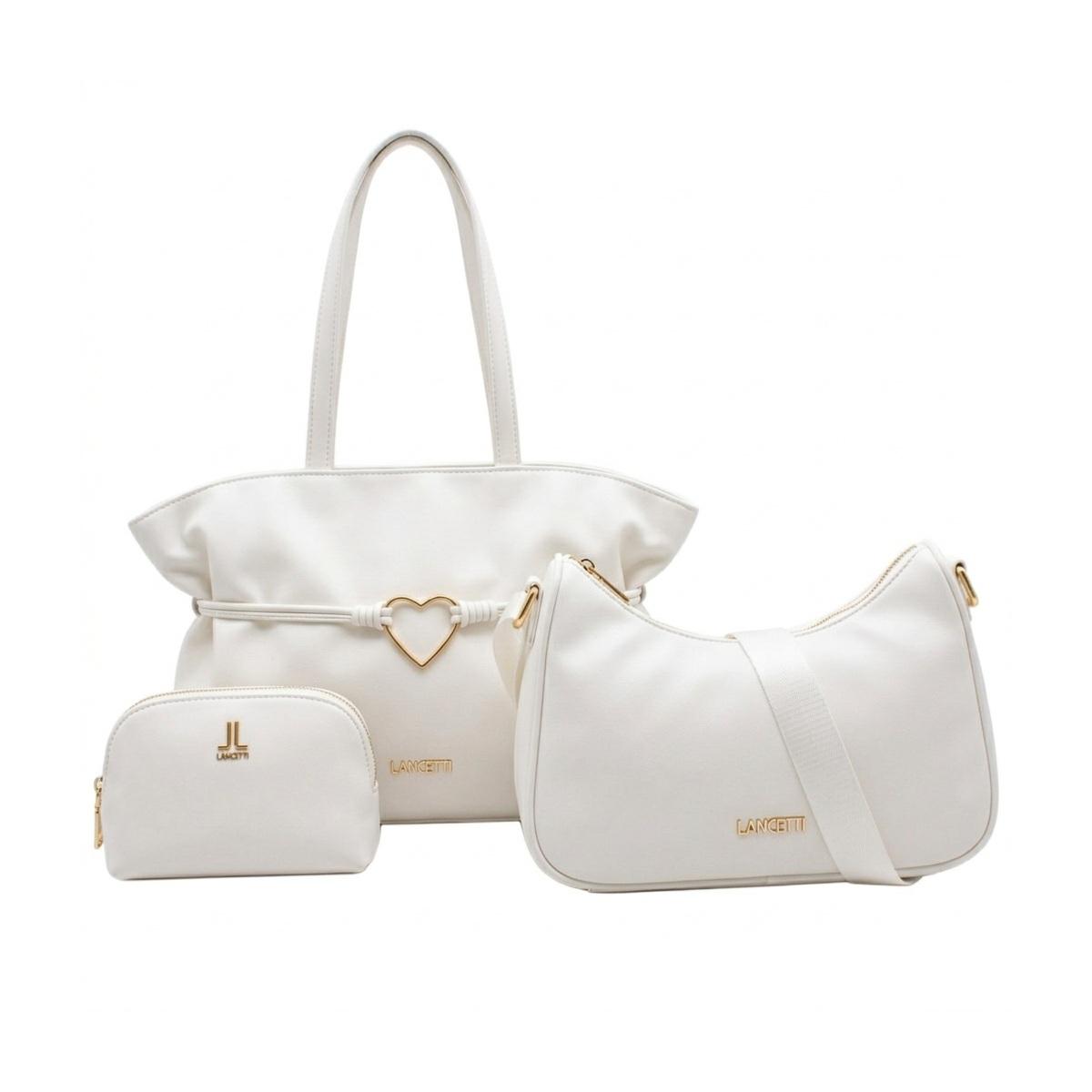 Set 3 pezzi donna borsa shopping, tracolla e pochette linea Adelhide Lancetti