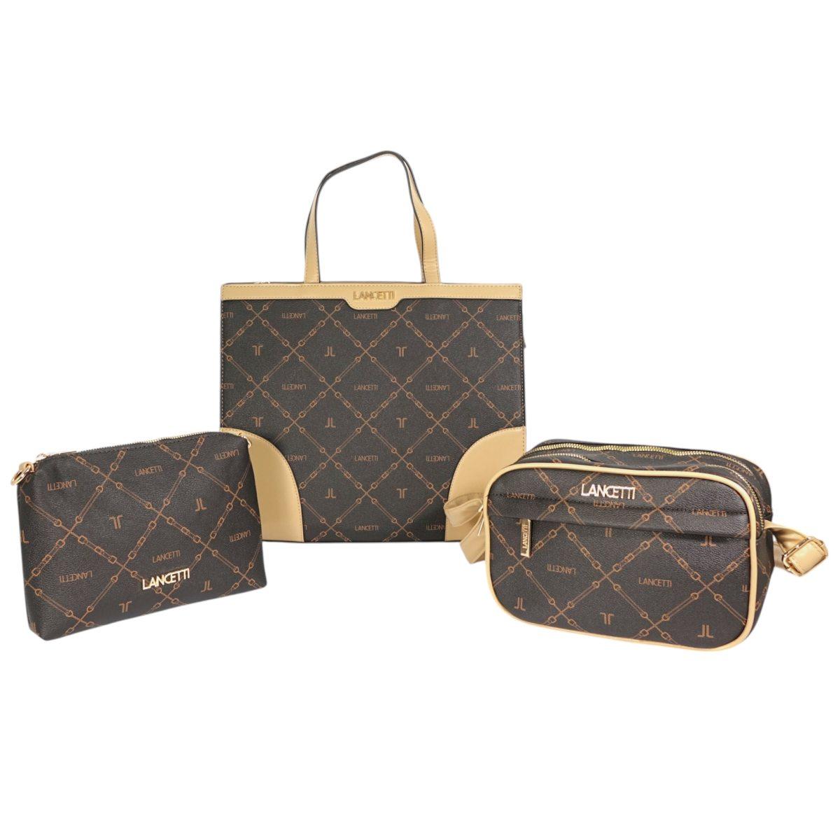 Set 3 pezzi donna borsa shopping, tracolla e tracollina linea Temple Lancetti