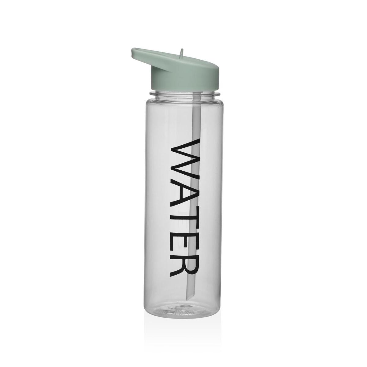 Borraccia con cannuccia e scritta Water 650 ml trasparente Verde