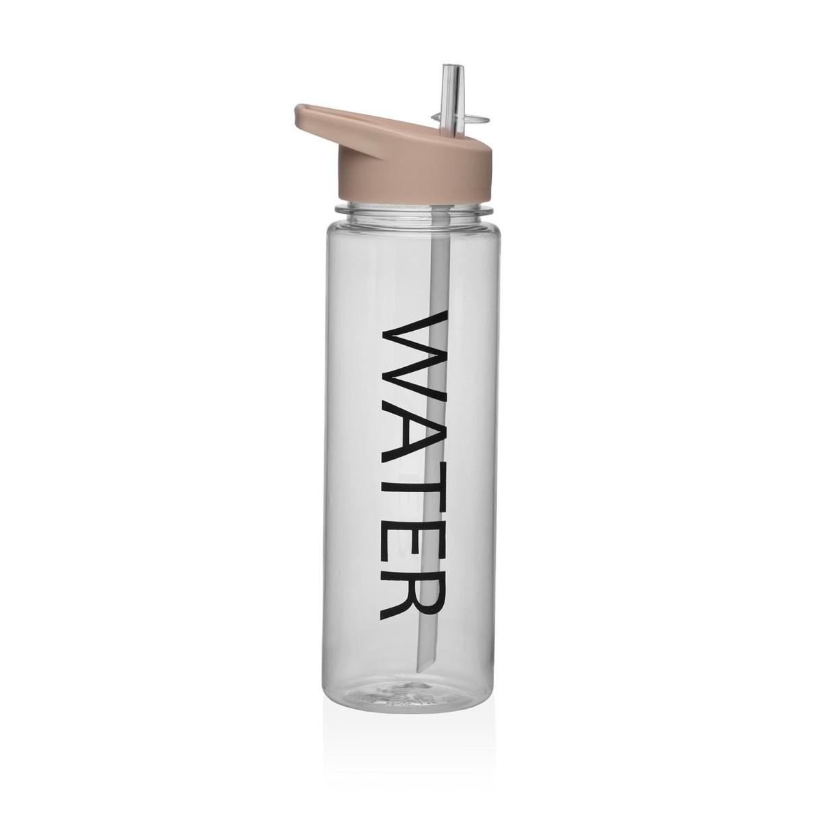 Borraccia con cannuccia e scritta Water 650 ml trasparente Beige