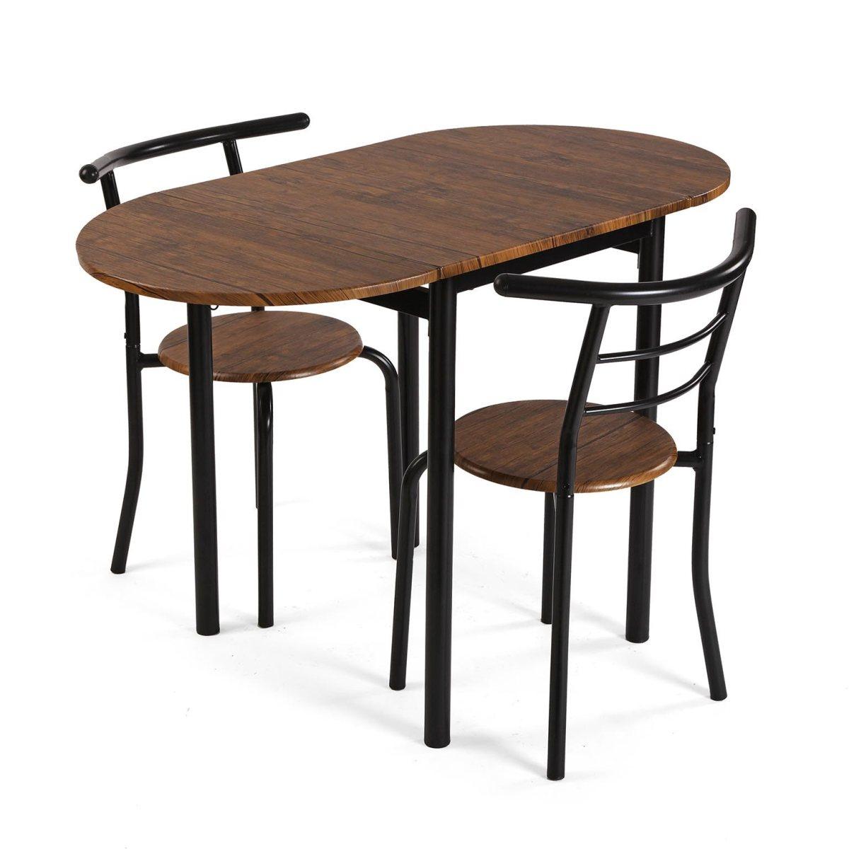 Set tavolo ovale con 2 sedie legno e acciaio