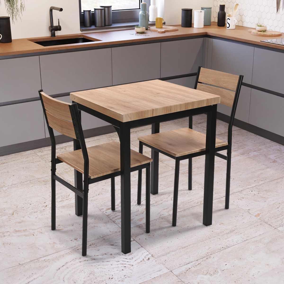 Set tavolo con 4 sedie legno e acciaio