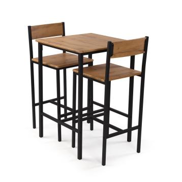 Set tavolo con 2 sedie legno e acciaio