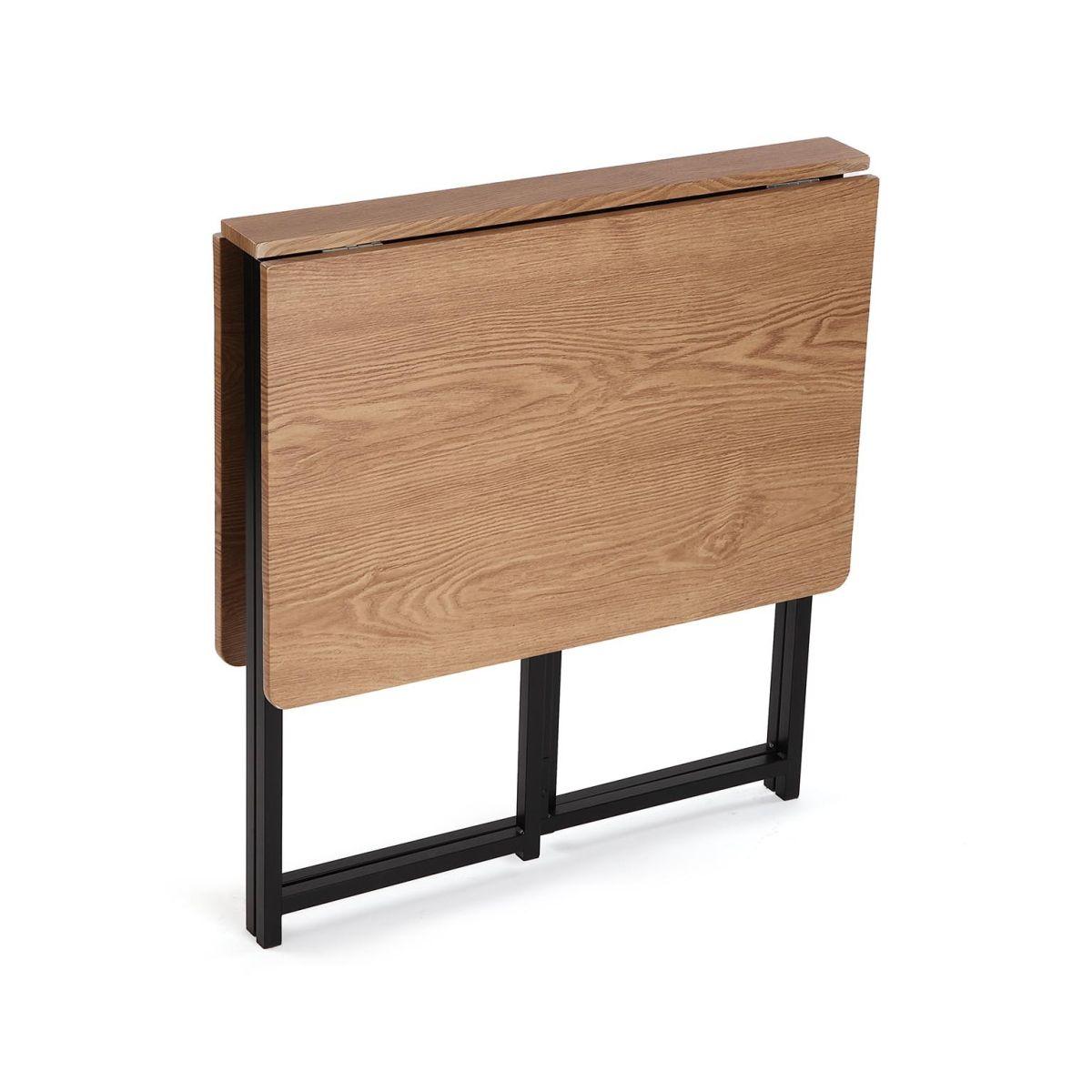 Set tavolo pieghevole con 4 sedie legno e acciaio