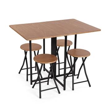 Set tavolo pieghevole con 4 sedie legno e acciaio