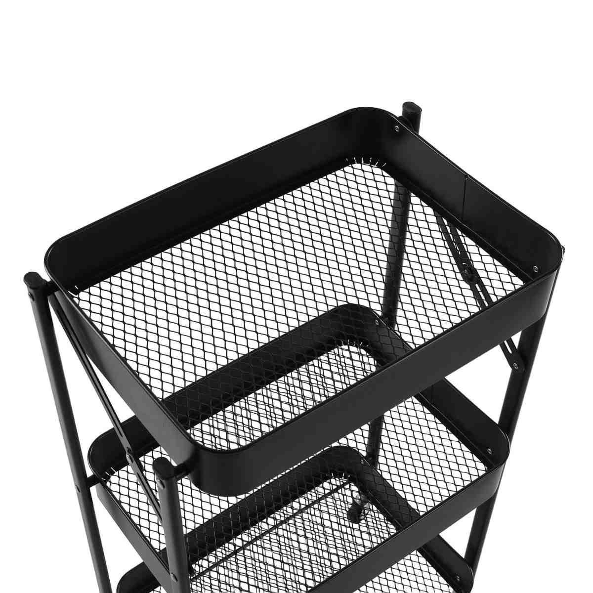 Carrello pieghevole portatutto in metallo 3 ripiani nero