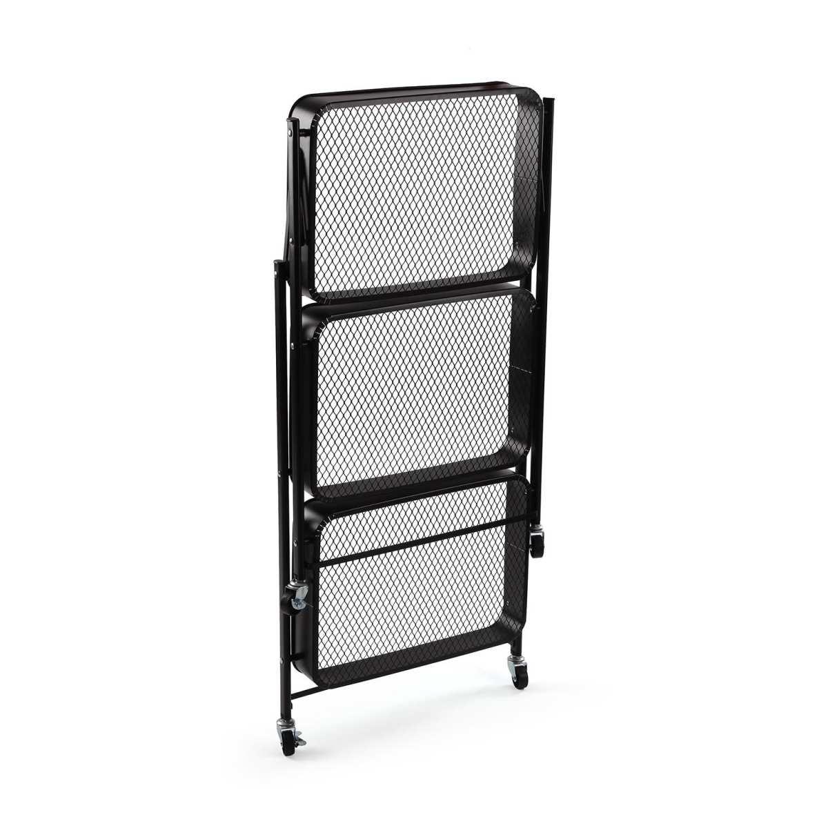 Carrello pieghevole portatutto in metallo 3 ripiani nero
