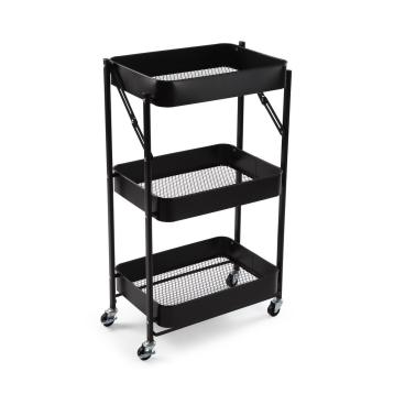 Carrello pieghevole portatutto in metallo 3 ripiani nero