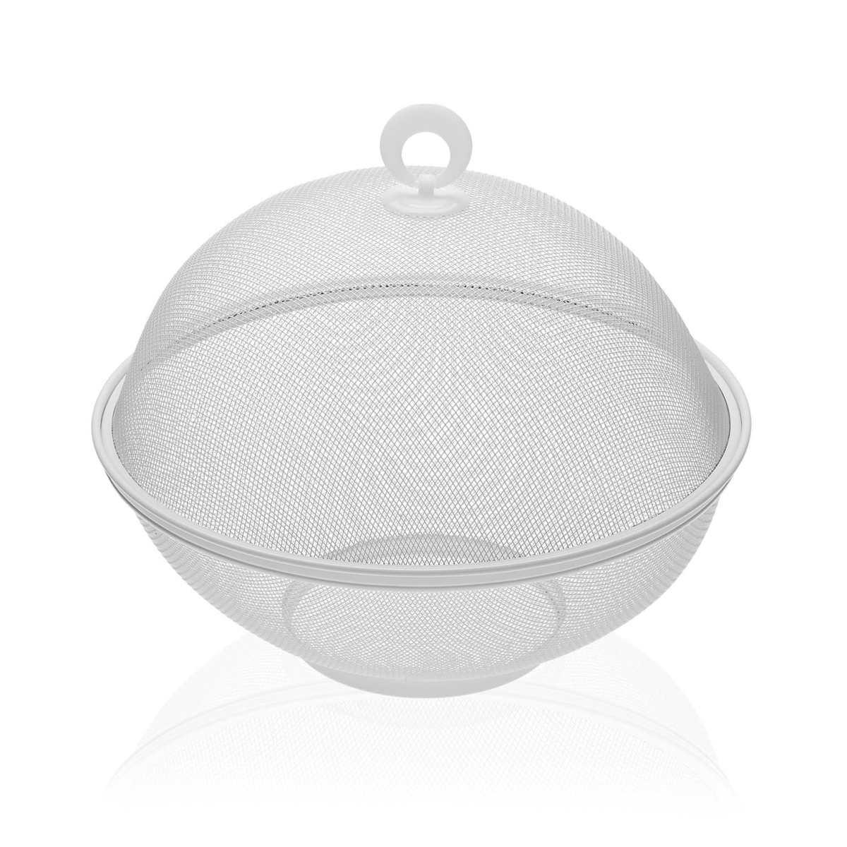 Cesto portafrutta in metallo con coperchio anti insetti bianco