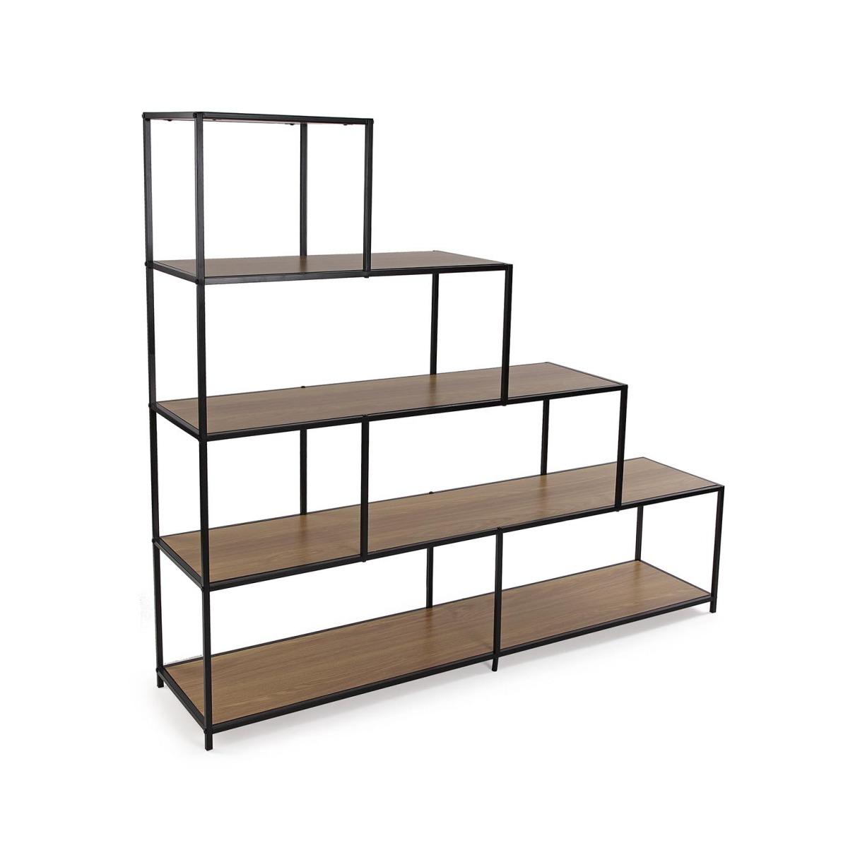 Scaffale a gradini 4 ripiani legno e acciaio