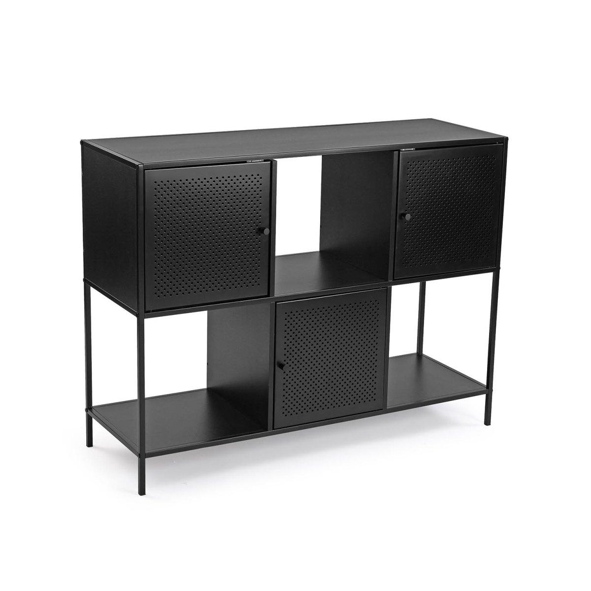 Mobile basso in metallo 3 ante e ripiani nero