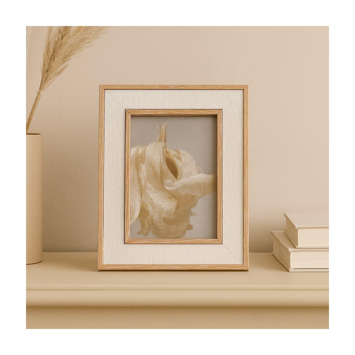 Cornice portafoto in mdf bianco e naturale 15x20 cm