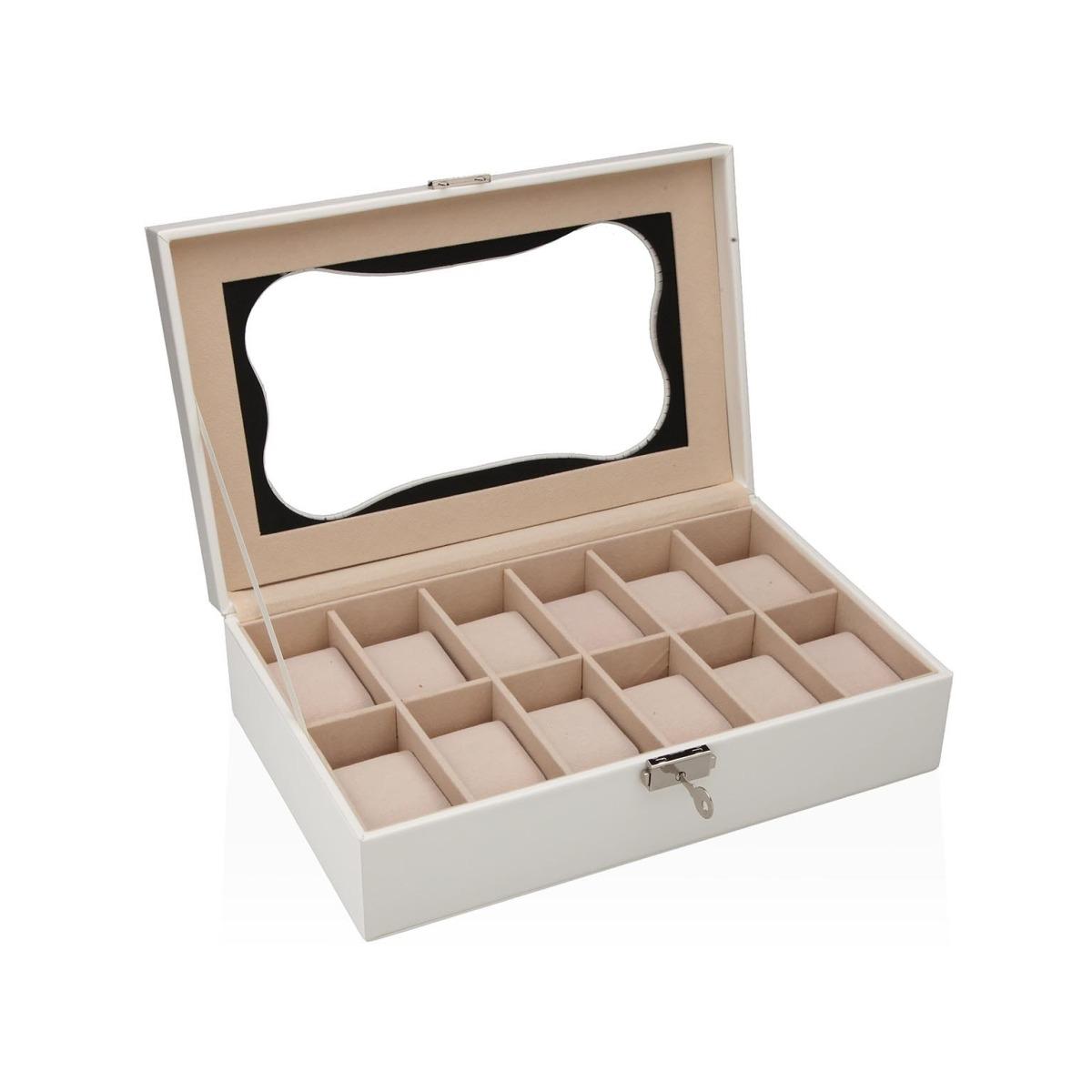 Scatola portaorologi in mdf bianco 12 posti con finestra