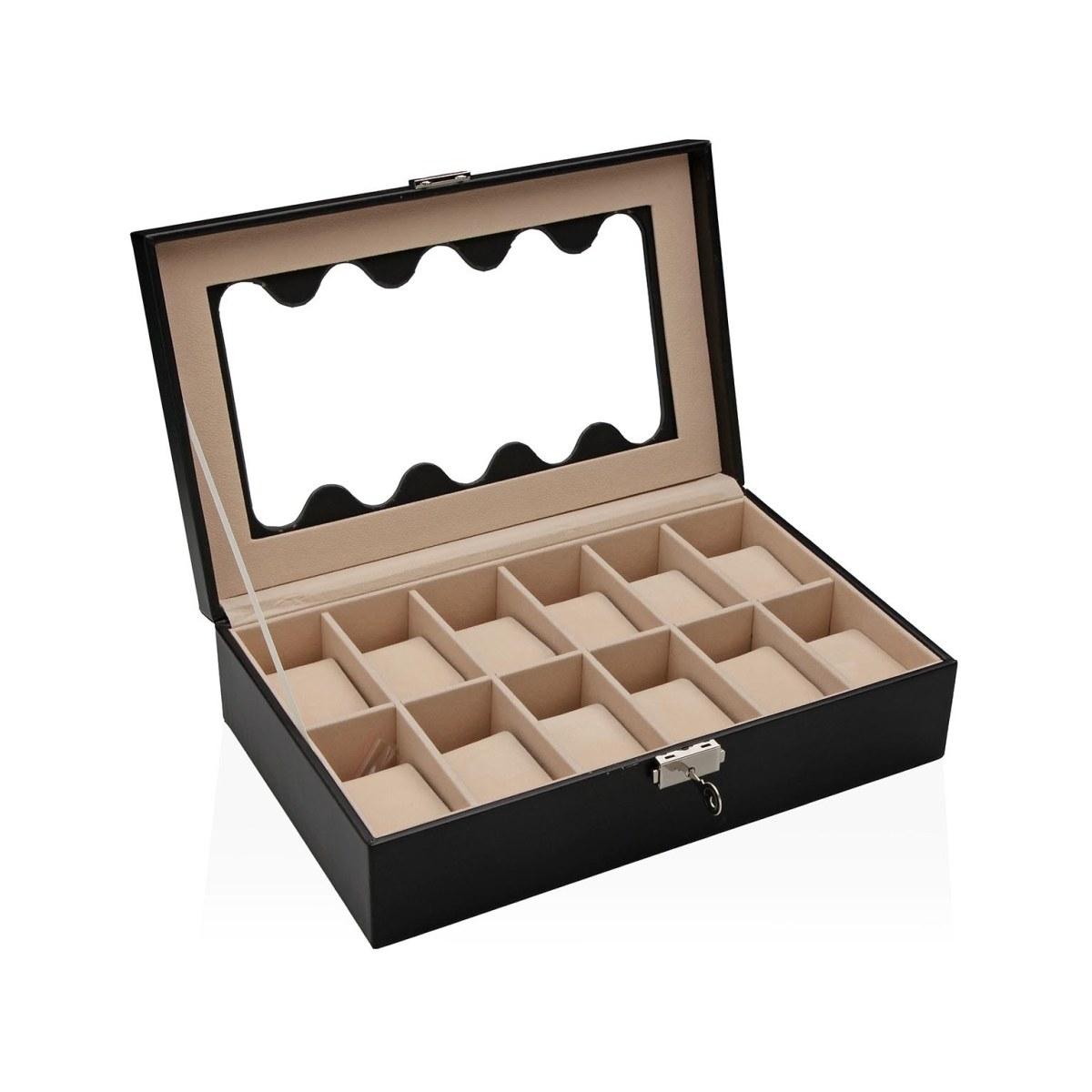 Scatola portaorologi in mdf nero 12 posti con finestra