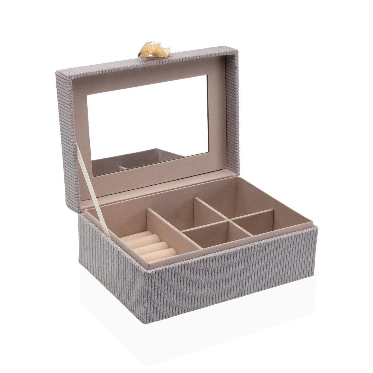 Scatola portagioie rettangolare in velluto grigio con specchio