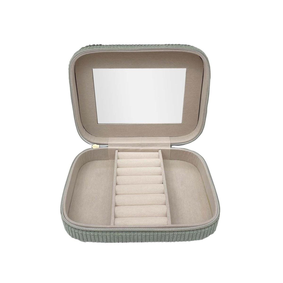 Scatola portagioie in velluto verde menta chiusura cerniera con specchio