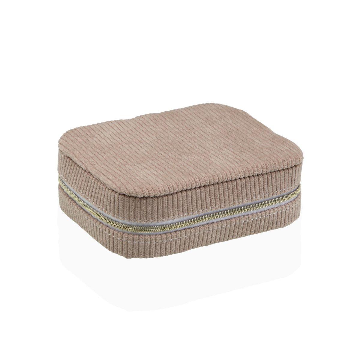 Scatola portagioie in velluto beige chiusura cerniera con specchio