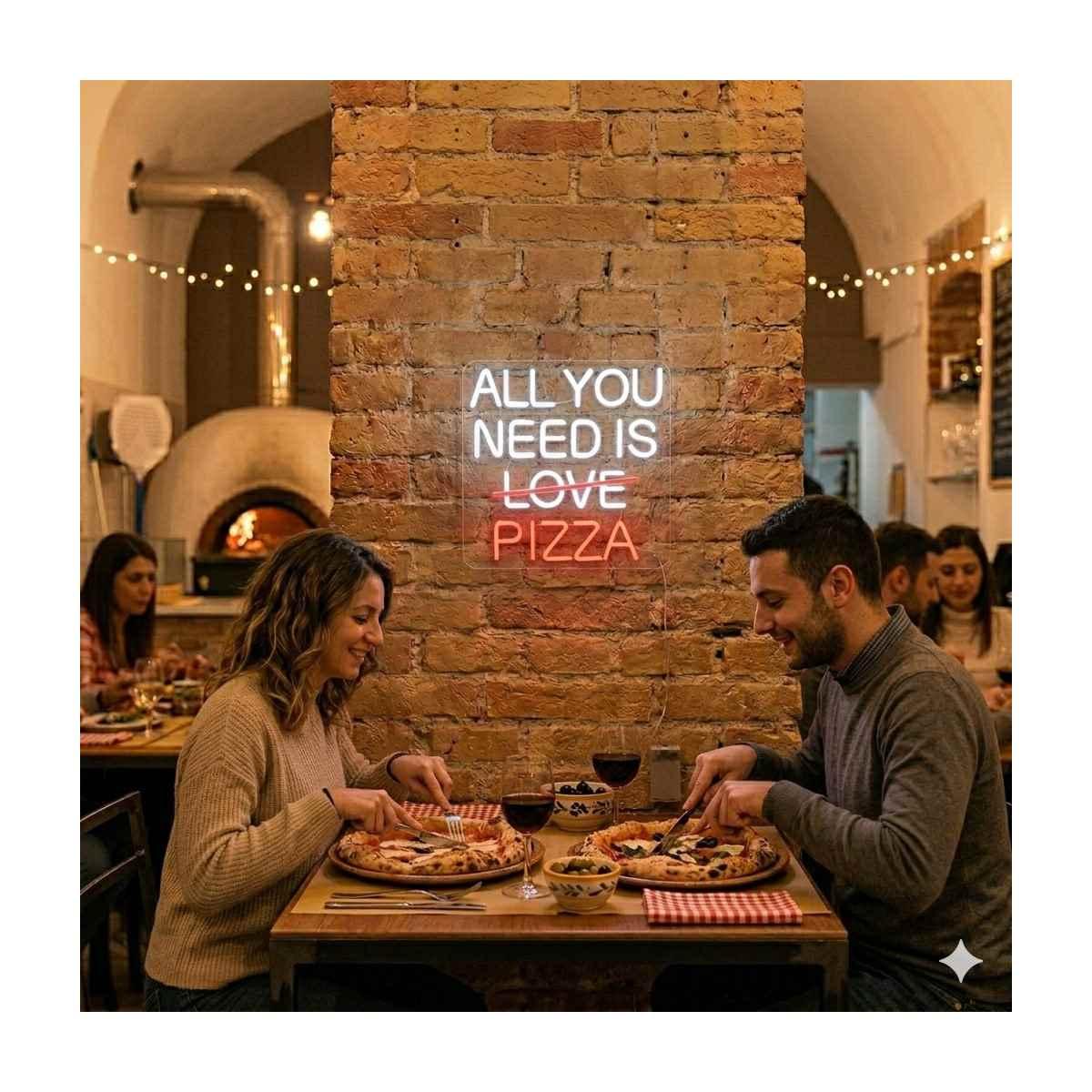 Insegna luminosa neon led modello All you need is love pizza 30x30 cm