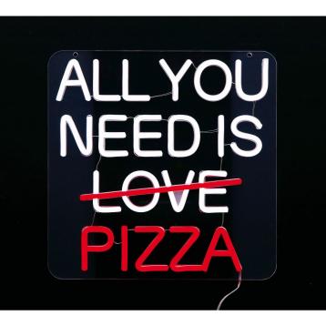 Insegna luminosa neon led modello All you need is love pizza 30x30 cm