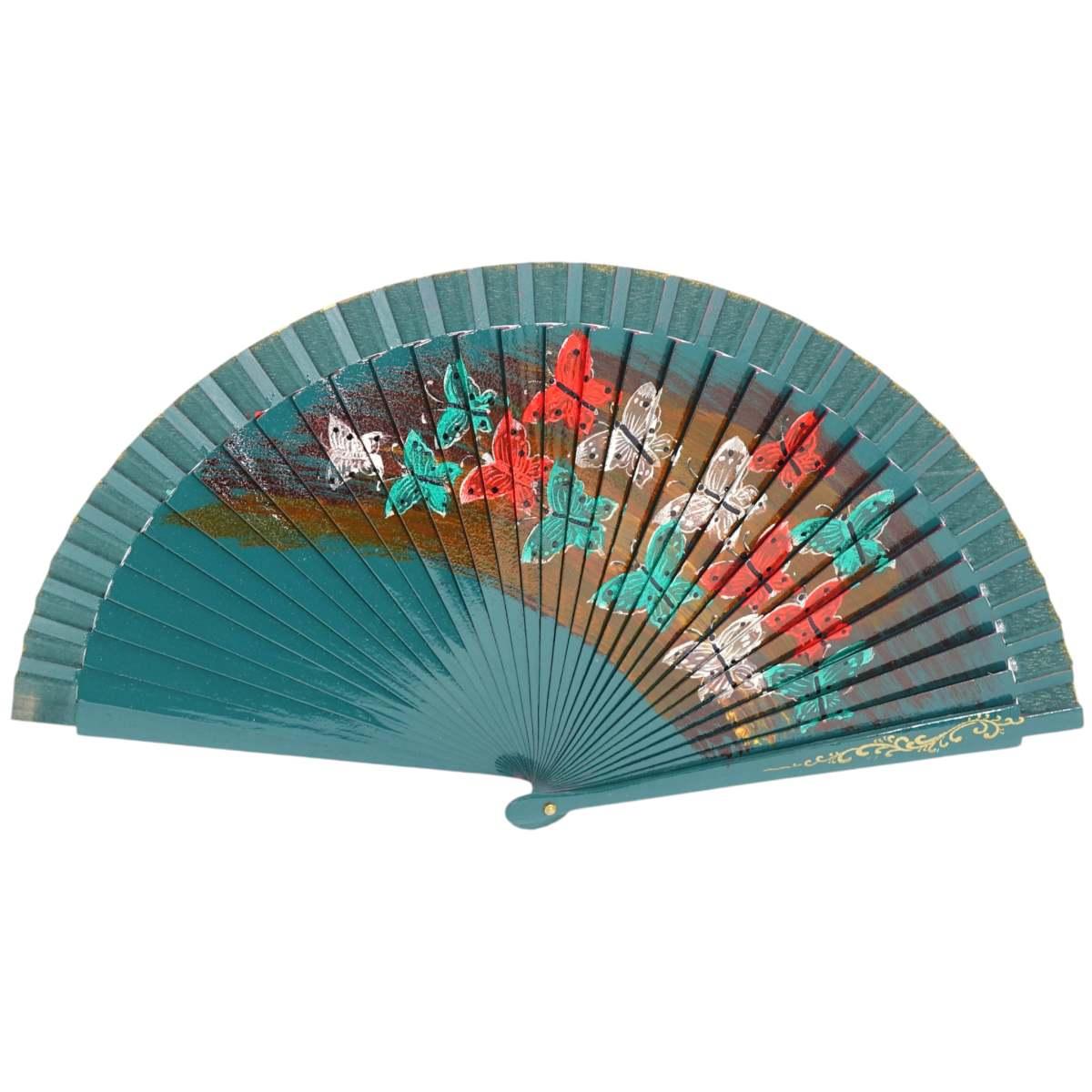Ventaglio in legno dipinto a mano con decorazione farfalle colori assortiti d.43 cm