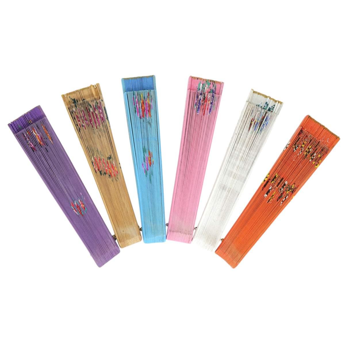 Ventaglio in legno dipinto a mano decorazione floreale colori assortiti d.43 cm