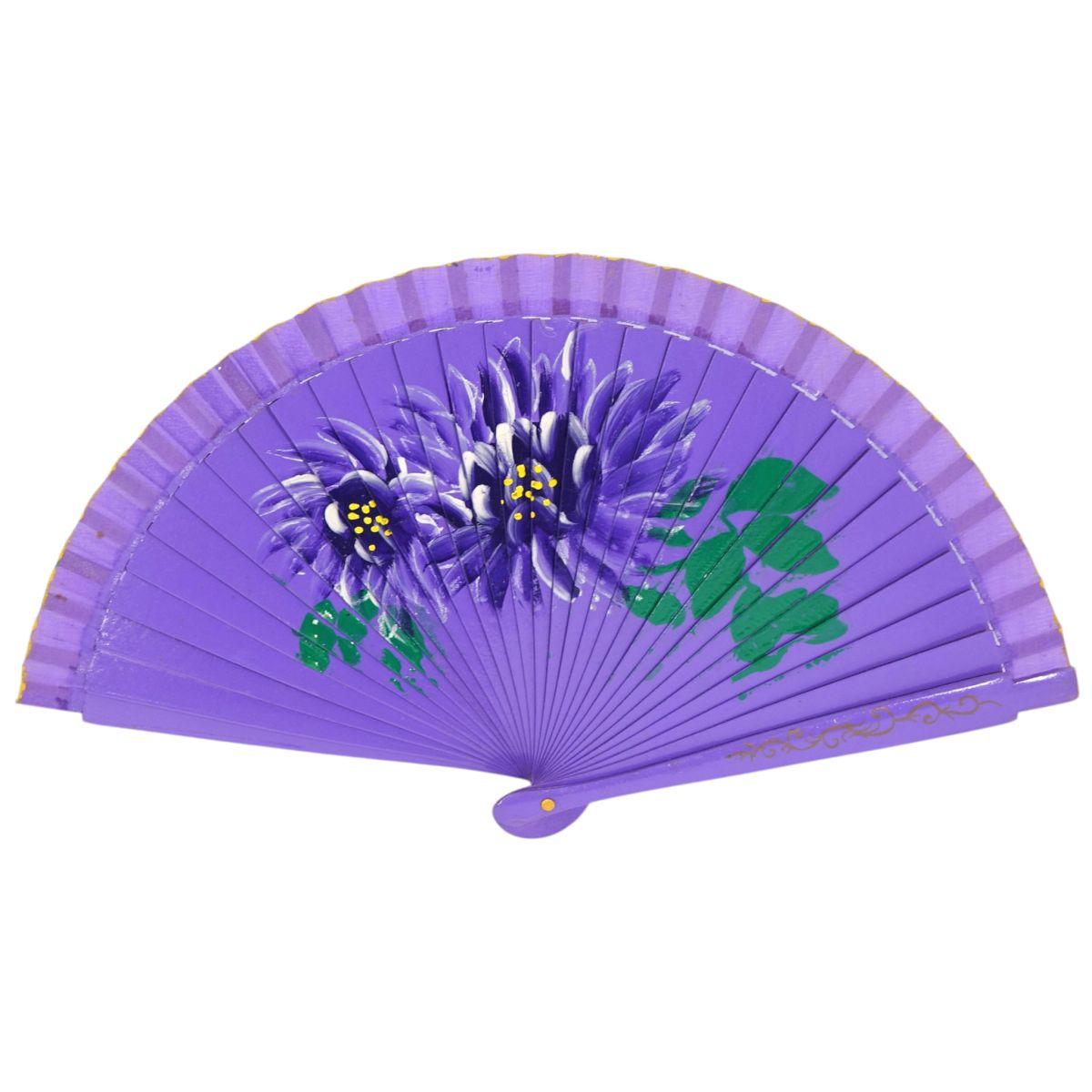 Ventaglio in legno dipinto a mano decorazione floreale colori assortiti d.34 cm