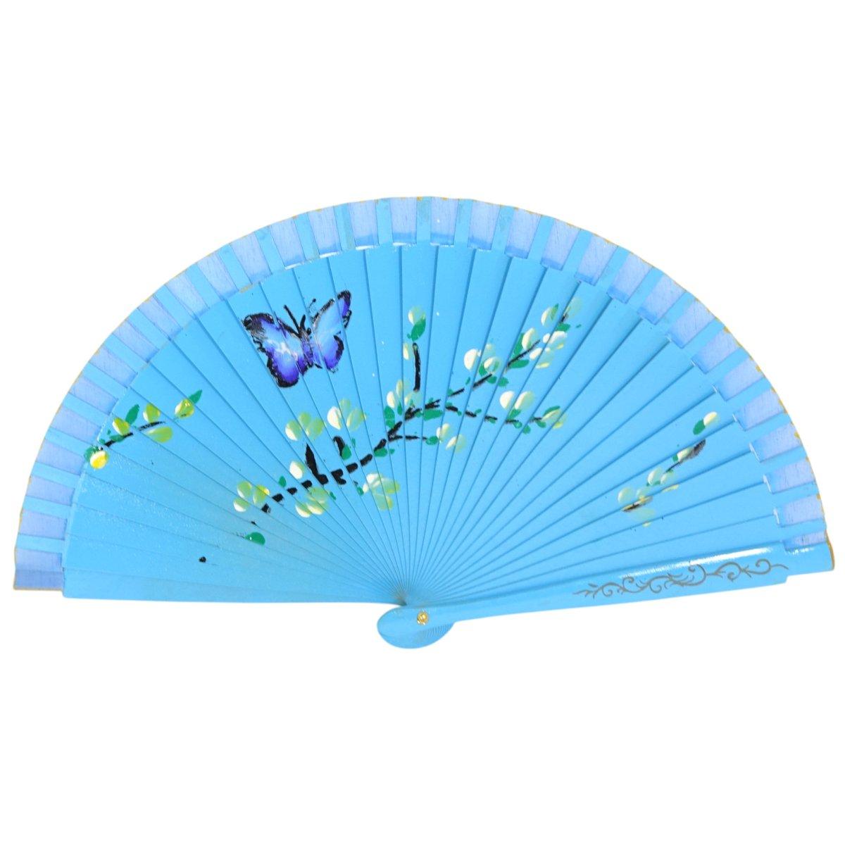 Ventaglio in legno dipinto a mano decorazione floreale colori assortiti d.34 cm