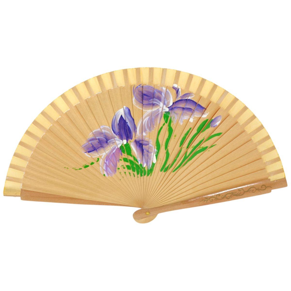 Ventaglio in legno dipinto a mano decorazione floreale colori assortiti d.34 cm