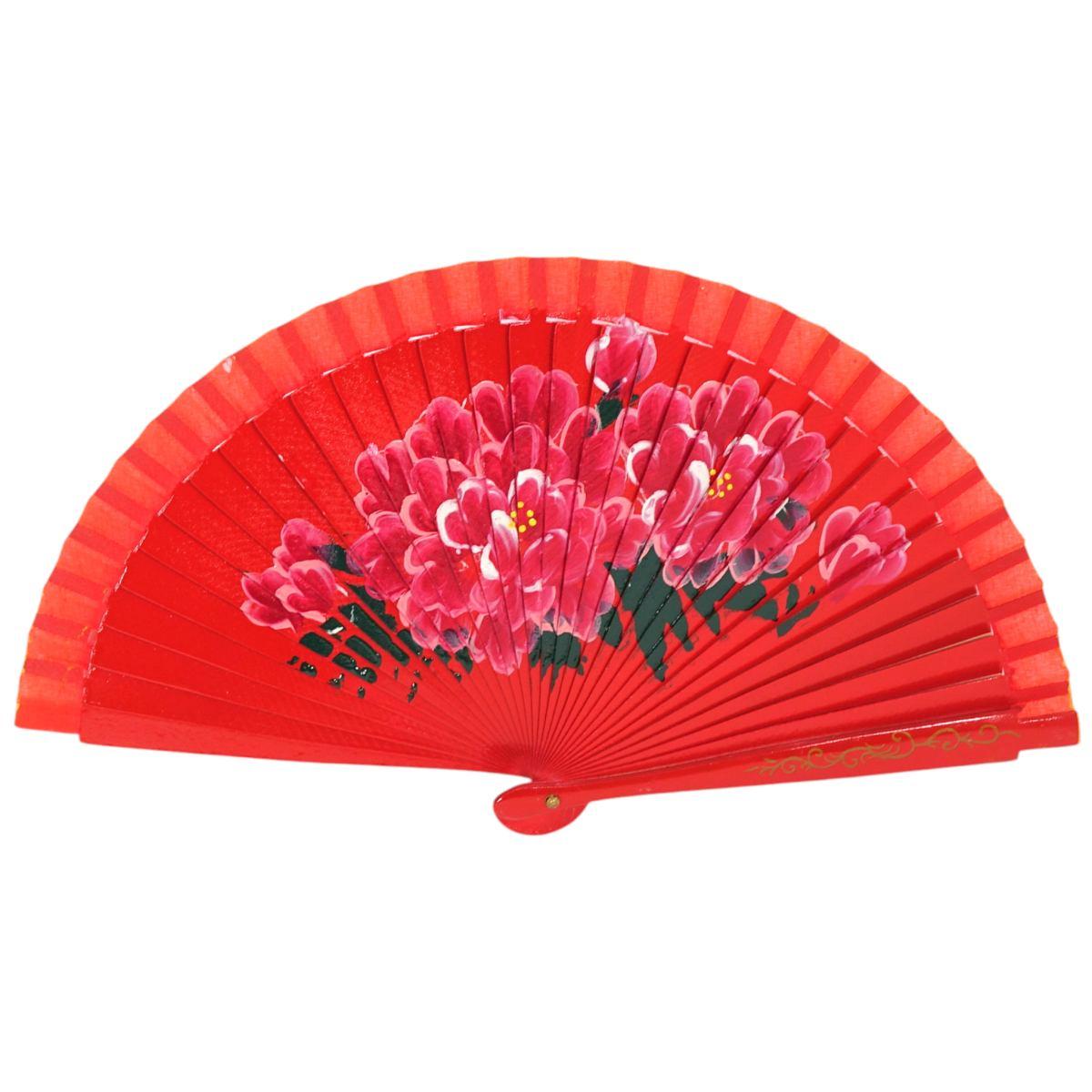 Ventaglio in legno dipinto a mano decorazione floreale colori assortiti d.34 cm