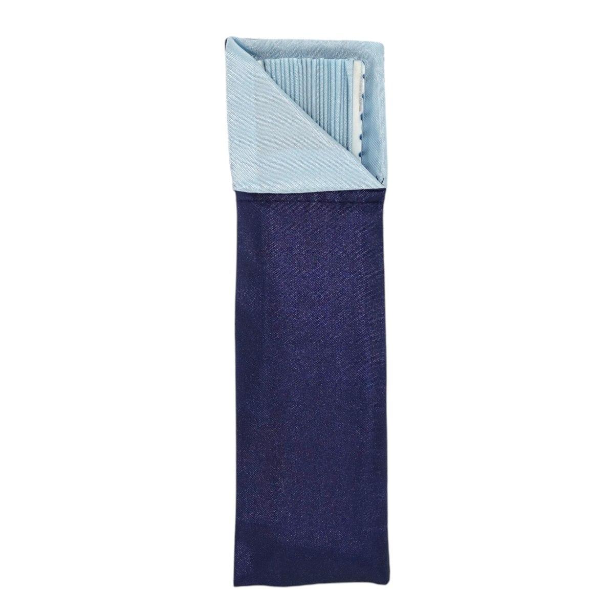 Ventaglio bicolore azzurro e blu con dettaglio laterale e nappina d.27 cm