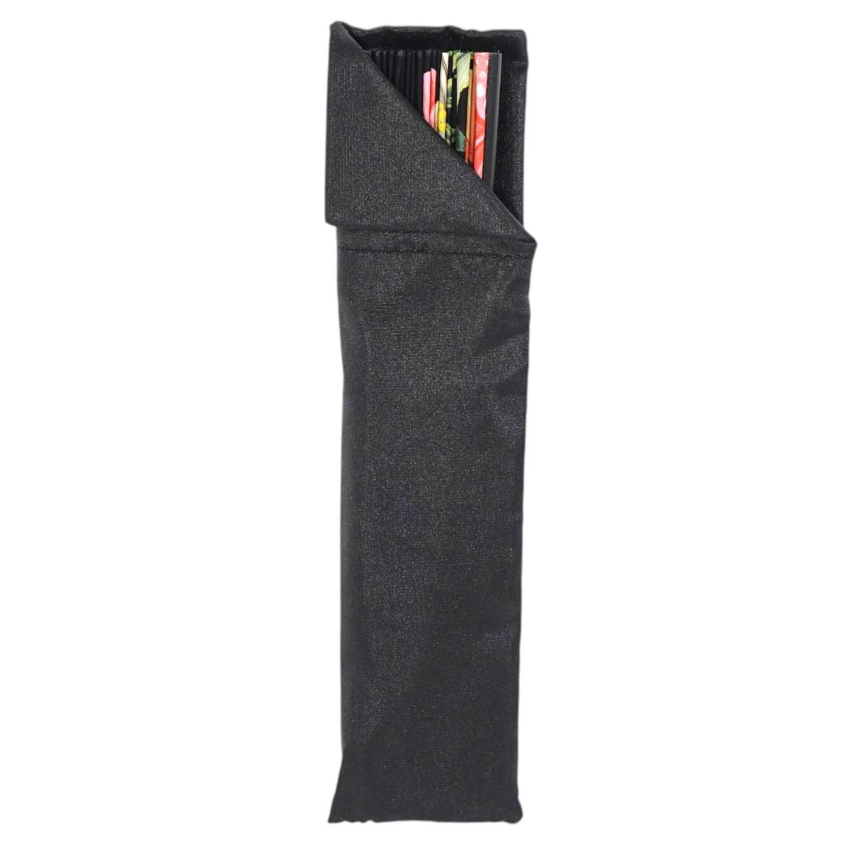 Ventaglio nero con stampa floreale e nappina decorativa d.34 cm
