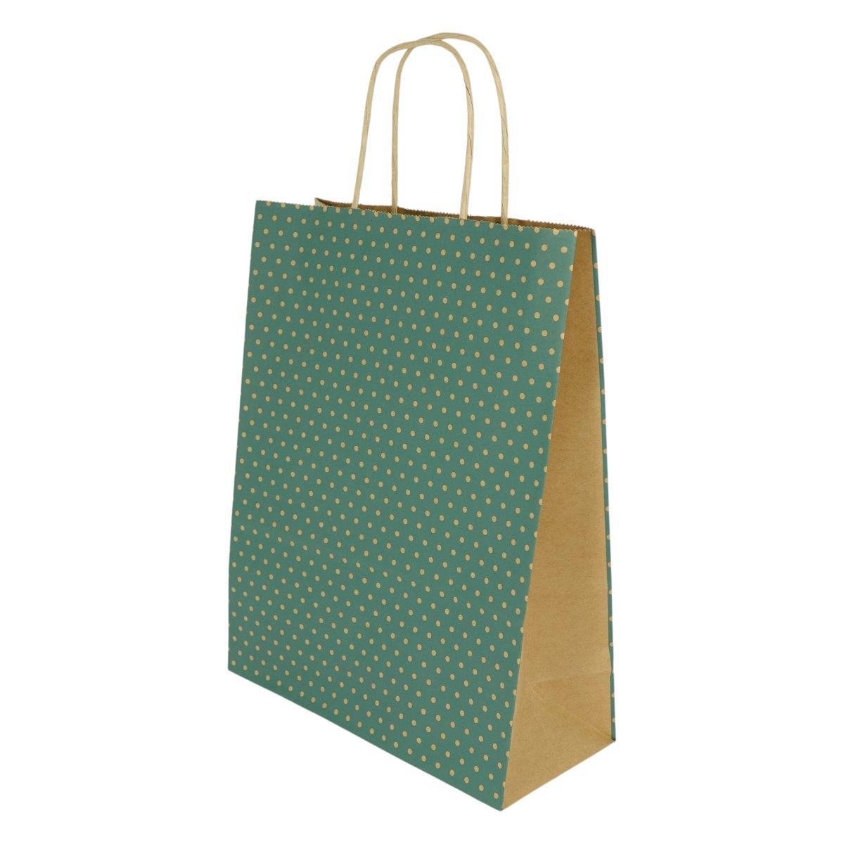 Shopper in carta h.41 x l.36 x p.12 cm colore verde fantasia pois