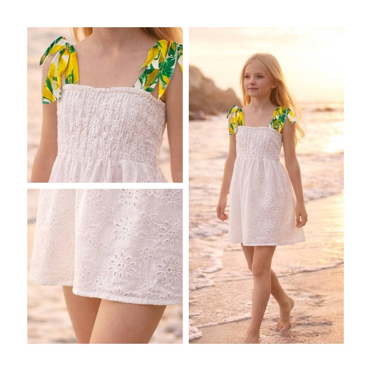 Vestitino bimba in cotone con bretelline fantasia limoni Twiggy