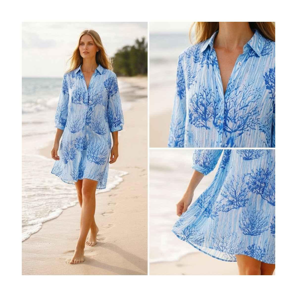 Copricostume donna in cotone con bottoni fantasia coralli Twiggy