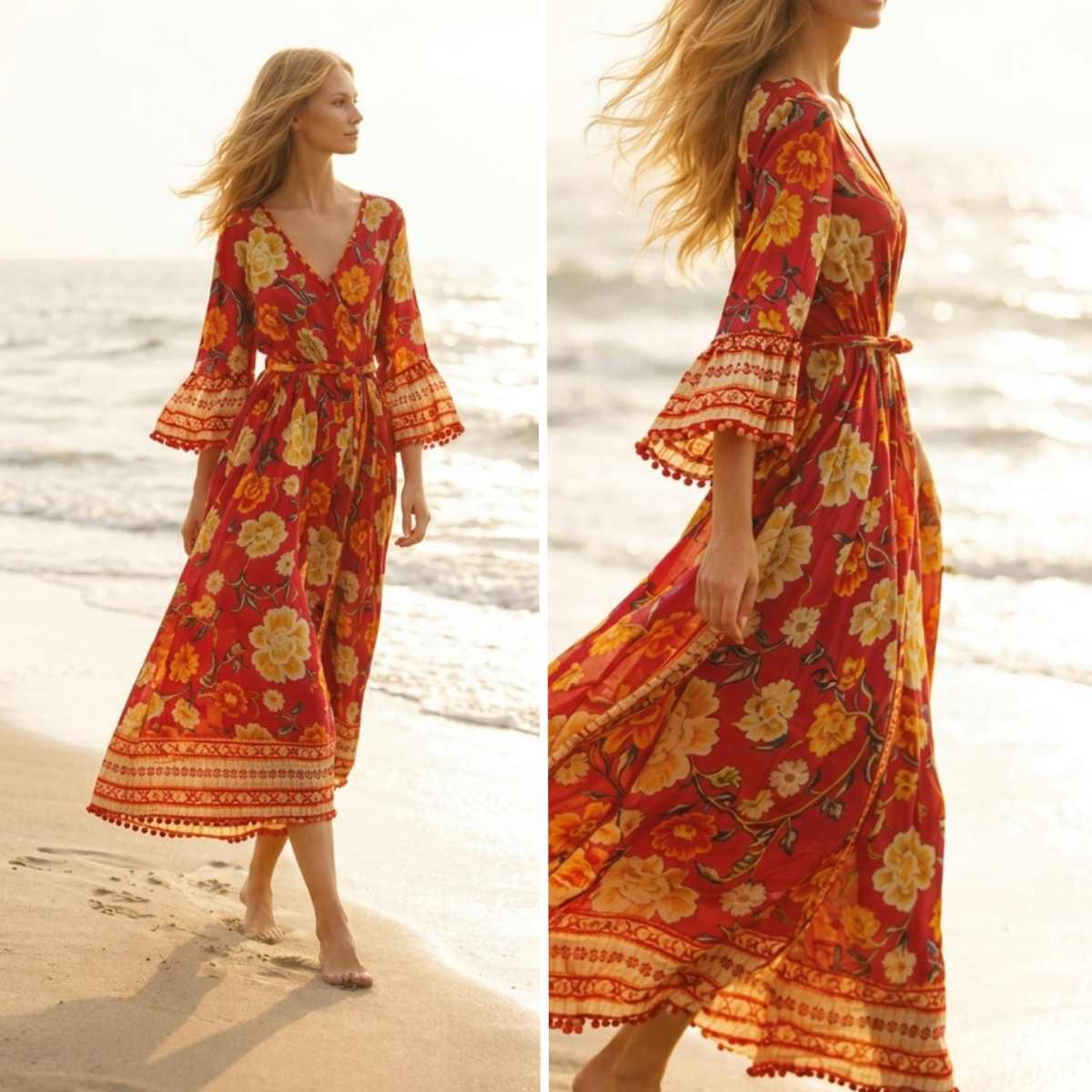 Copricostume lungo bohemian donna in cotone fantasia floreale Twiggy