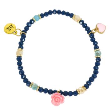 Bracciale donna con pietre in vetro blu zaffiro con rosa