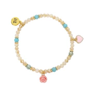 Bracciale donna con pietre in vetro pesca con rosa
