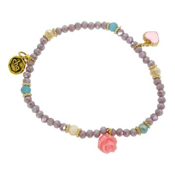 Bracciale donna con pietre in vetro lavanda con rosa