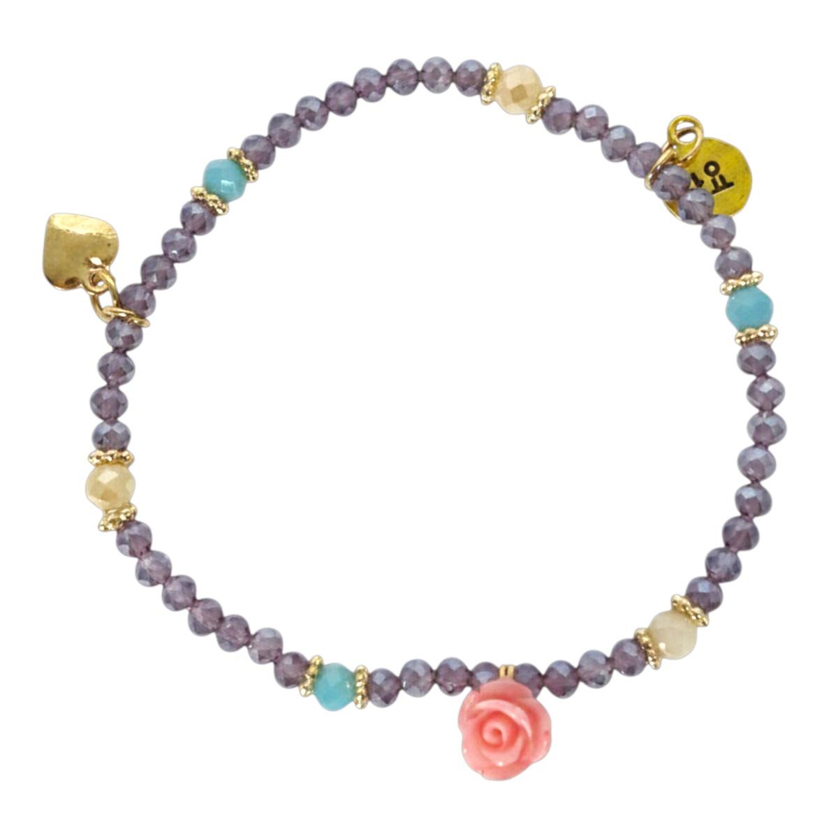 Bracciale donna con pietre in vetro ametista con rosa