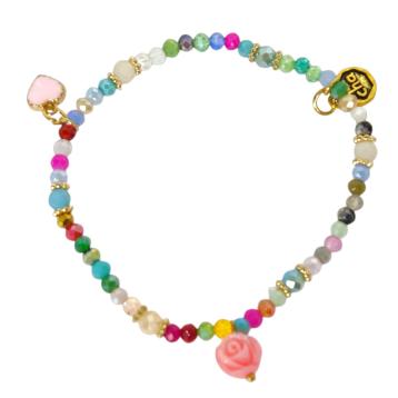 Bracciale donna con pietre in vetro multicolor azzurro con rosa