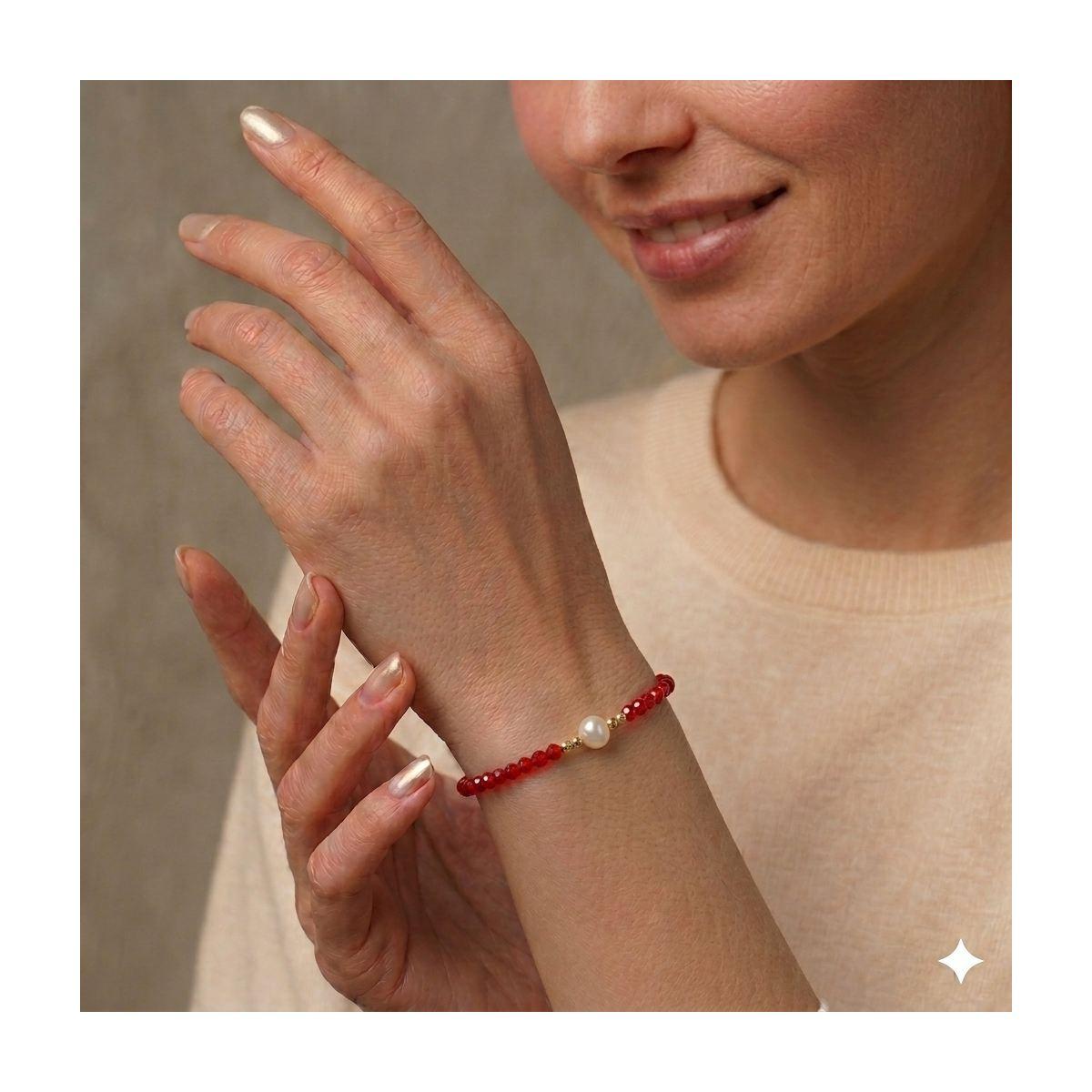 Bracciale donna con pietre rosse e perla